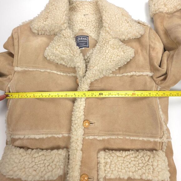 VINTAGE Suede Leather Penny Lane Coat Sherpa Fur Long 70s Afghan Western Boho - Picture 3 of 13